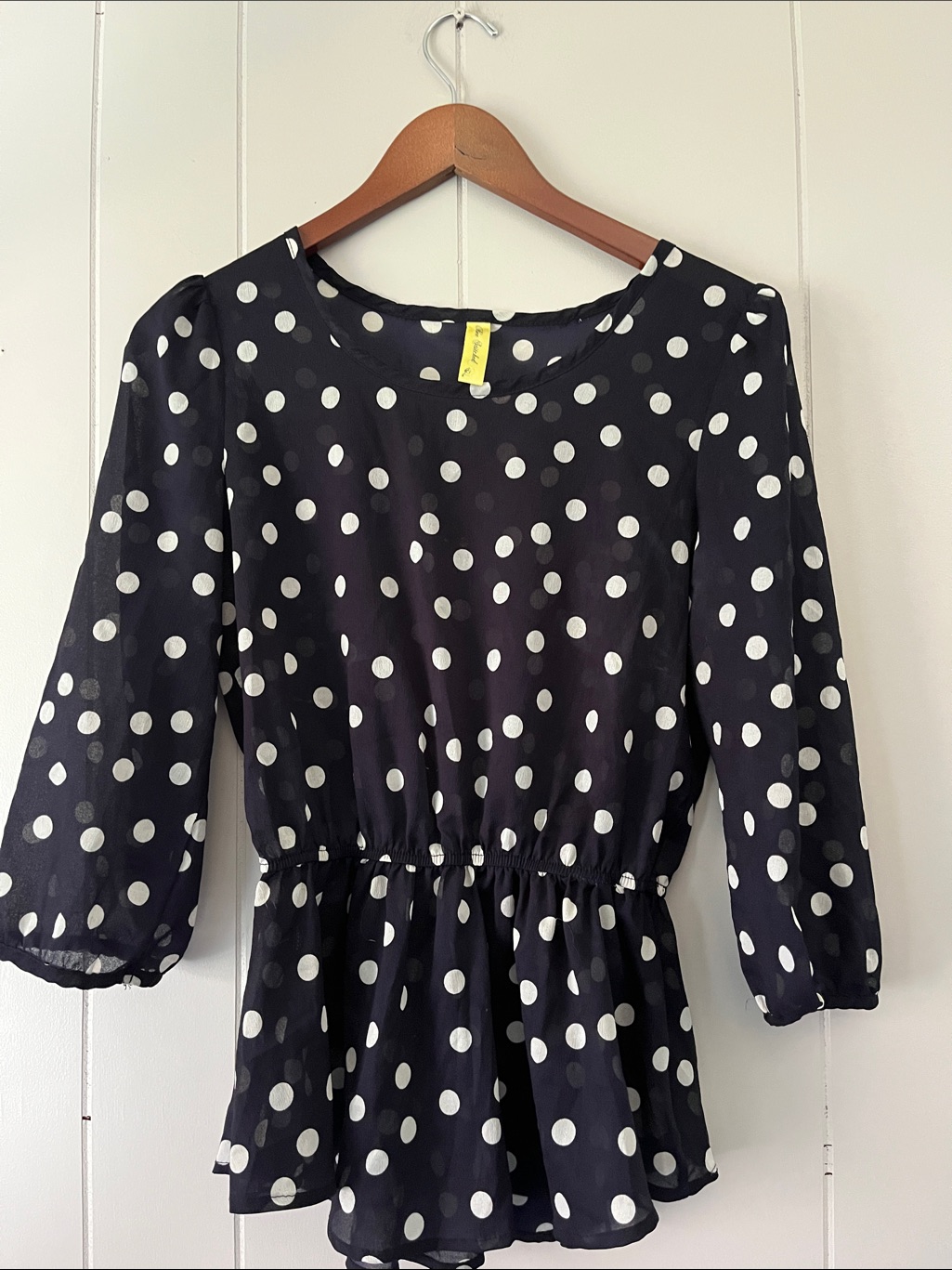 Mossimo Supply Co. Black Blouse With White Polka Dots